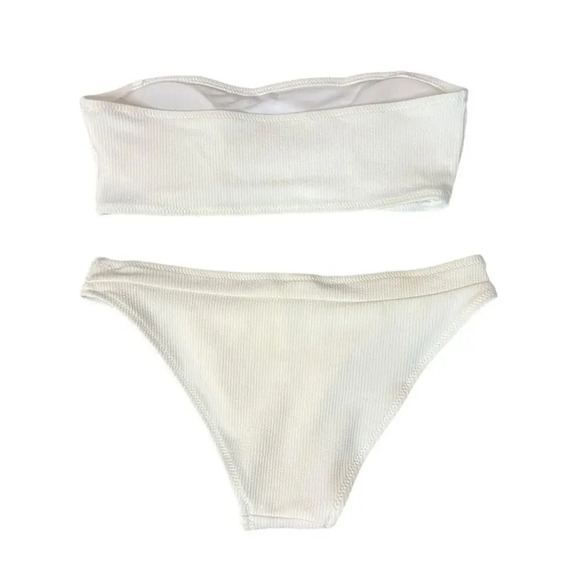 Zaful Swim White Bandeau Bikini‎ Set Women’s Size 4 Ribbed Texture Classic Cut - Picture 2 of 3